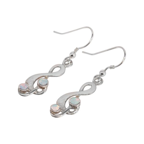 White Gold Opalite Sun Ice Treble Clef Drop Earrings