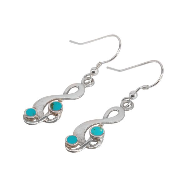 White Gold Turquoise Treble Clef Drop Earrings