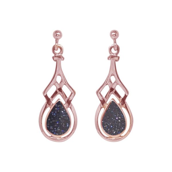 Rose Gold Blue Goldstone Drop Earrings