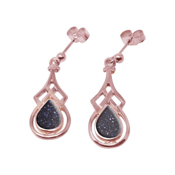 Rose Gold Blue Goldstone Drop Earrings