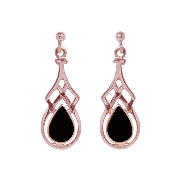 Rose Gold Whitby Jet Drop Earrings