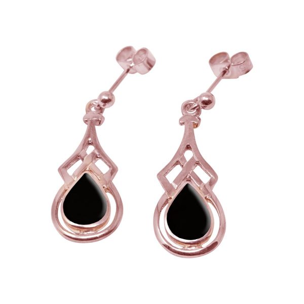 Rose Gold Whitby Jet Drop Earrings