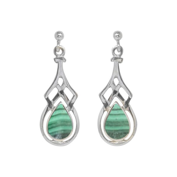 Silver Malachite Drop Earrings