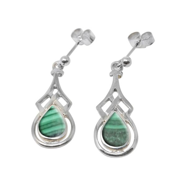 Silver Malachite Drop Earrings