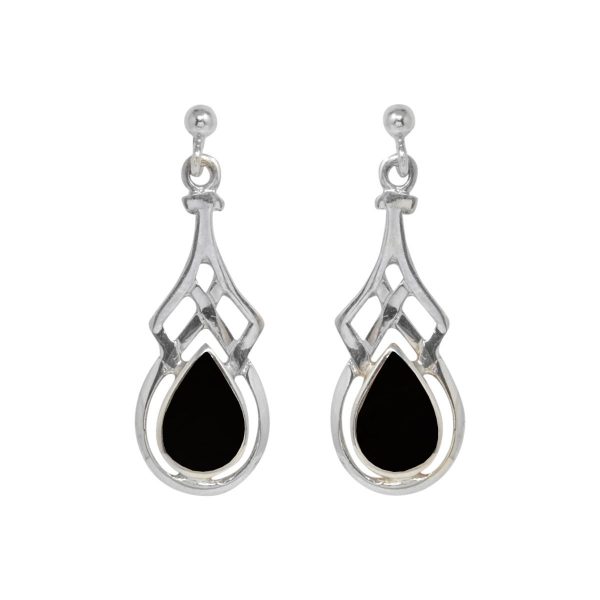 Silver Whitby Jet Drop Earrings