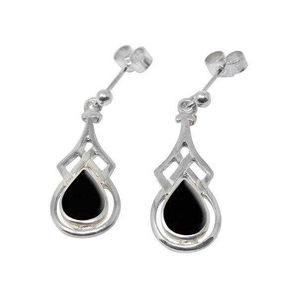 Silver Whitby Jet Drop Earrings