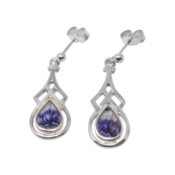 White Gold Blue John Celtic Drop Earrings