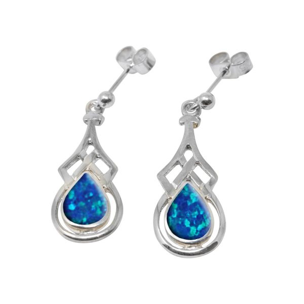 White Gold Opalite Cobalt Blue Celtic Drop Earrings