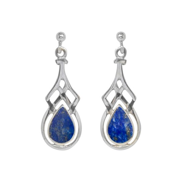 White Gold Lapis Celtic Drop Earrings