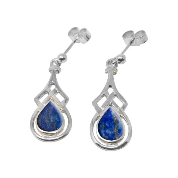 White Gold Lapis Celtic Drop Earrings