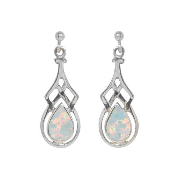 White Gold Opalite Sun Ice Celtic Drop Earrings