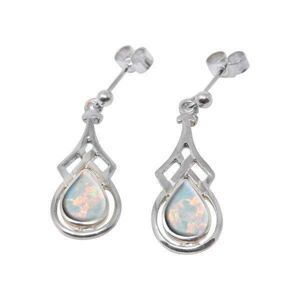 White Gold Oplaite Sun Ice Celtic Drop Earrings