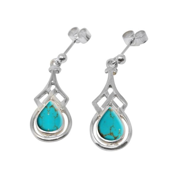 White Gold Turquoise Celtic Drop Earrings
