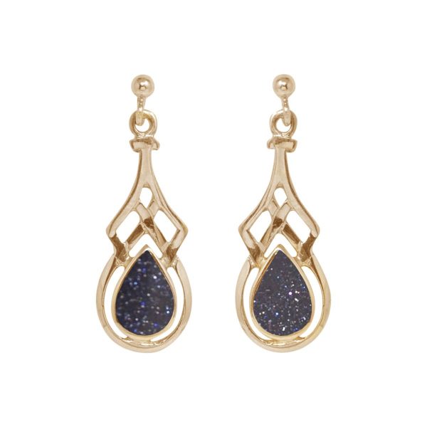 Gold Blue Goldstone Drop Earrings