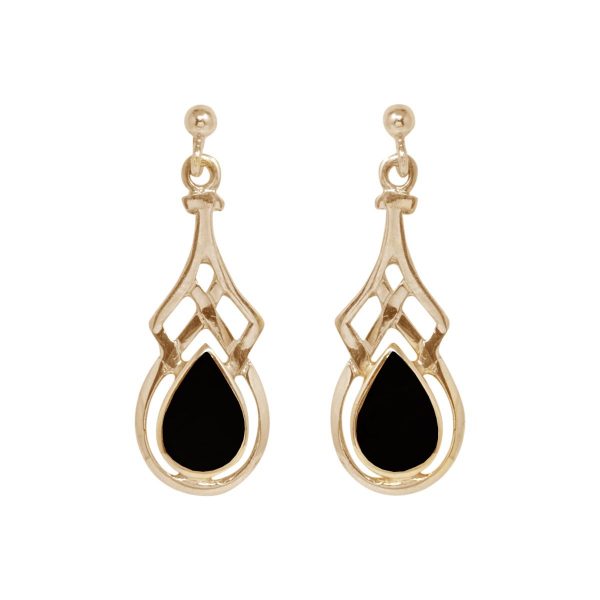 Gold Whitby Jet Drop Earrings