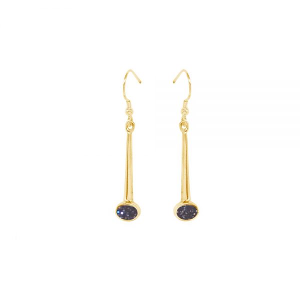 Yellow Gold Blue Goldstone Drop Earrings