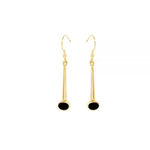 Yellow Gold Whitby Jet Drop Earrings