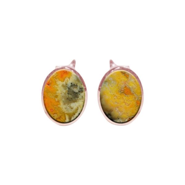 Rose Gold Bumblebee Jasper Oval Stud Earrings