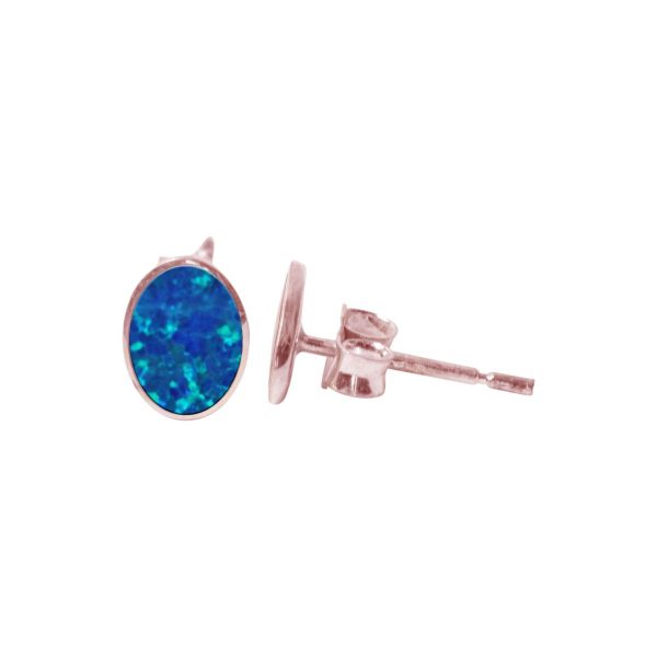 Rose Gold Cobalt Blue Oval Stud Earrings