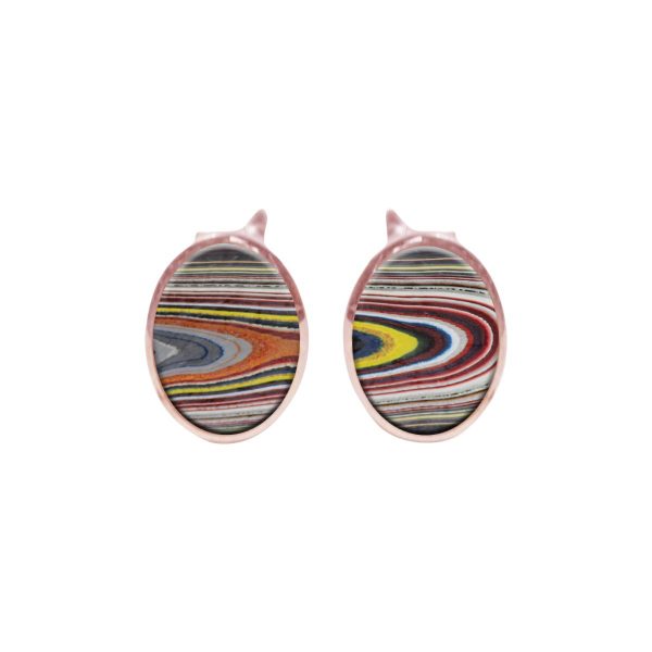 Rose Gold Oval Fordite Stud Earrings