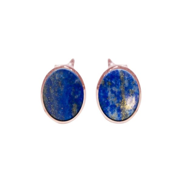 Rose Gold Lapis Oval Stud Earrings