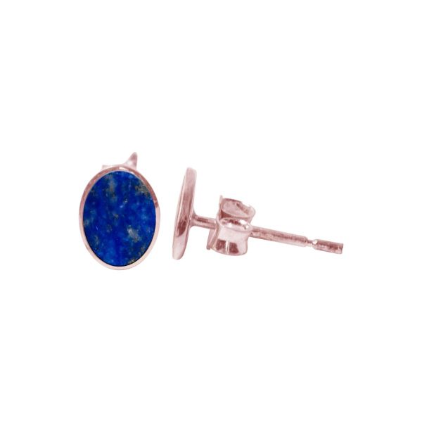 Rose Gold Lapis Oval Stud Earrings