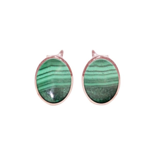 Rose Gold Malachite Oval Stud Earrings