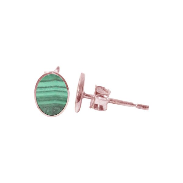 Rose Gold Malachite Oval Stud Earrings