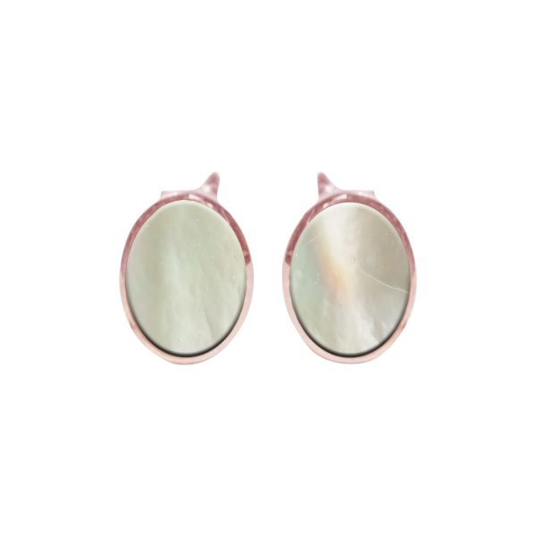 Rose Gold Mother of Pearl Oval Stud Earrings