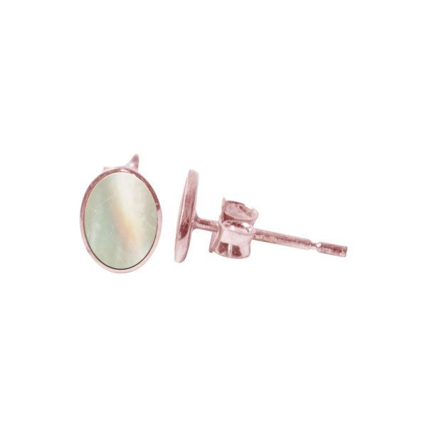 Rose Gold Mother of Pearl Oval Stud Earrings