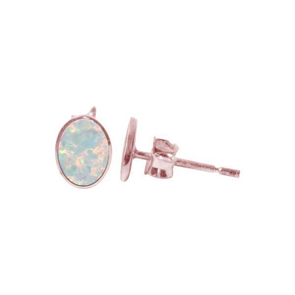 Rose Gold Opalite Sun Ice Oval Stud Earrings