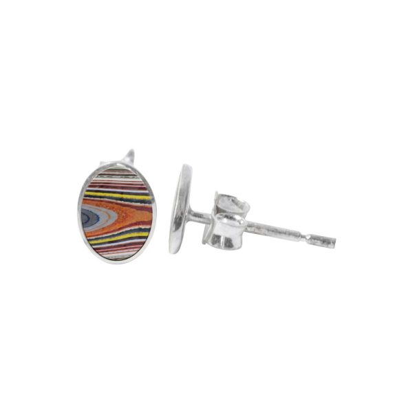 Silver Fordite Oval Stud Earrings