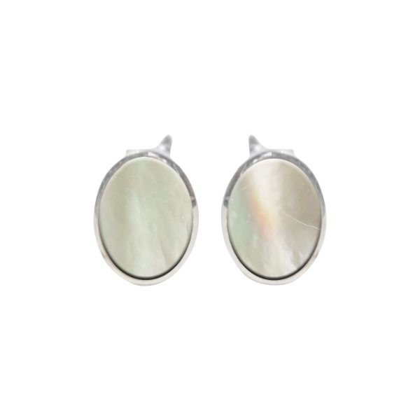 Silver Mother of Pearl Oval Stud Earrings