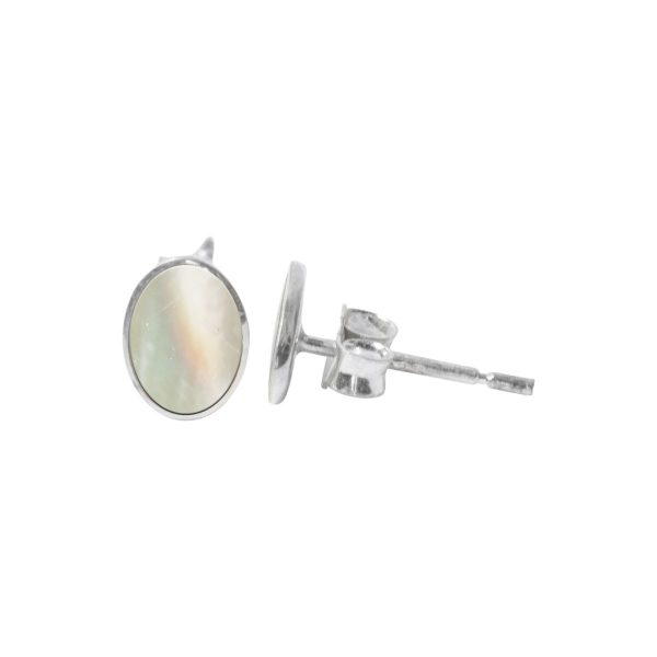 Silver Mother of Pearl Oval Stud Earrings