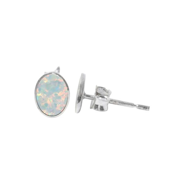 Silver Opalite Sun Ice Oval Stud Earrings