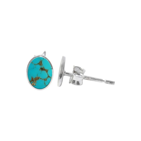 Silver Oval Turquoise Stud Earrings