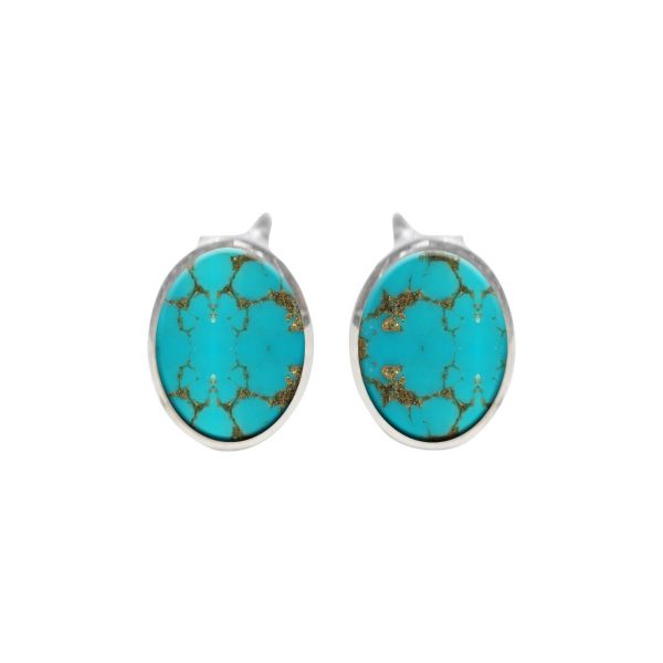 White Gold Turquoise Oval Stud Earrings