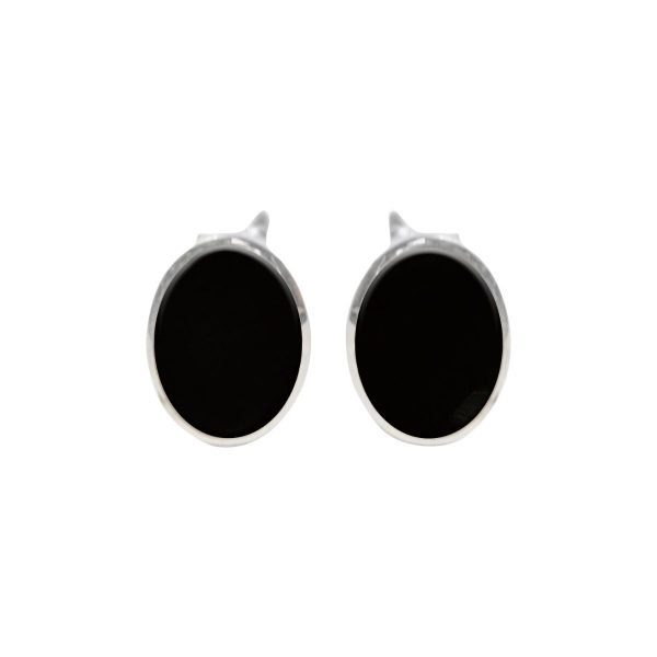 White Gold Whitby Jet Oval Stud Earrings