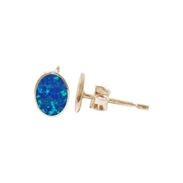 Gold Cobalt Blue Opalite Oval Stud Earrings