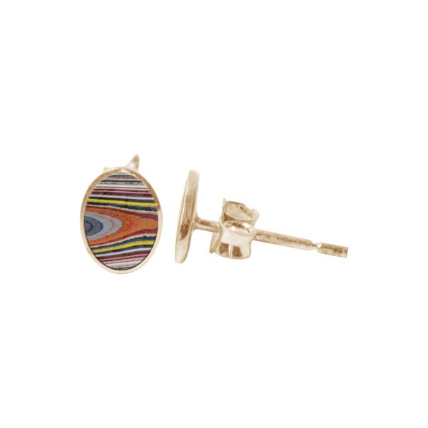 Gold Oval Fordite Stud Earrings