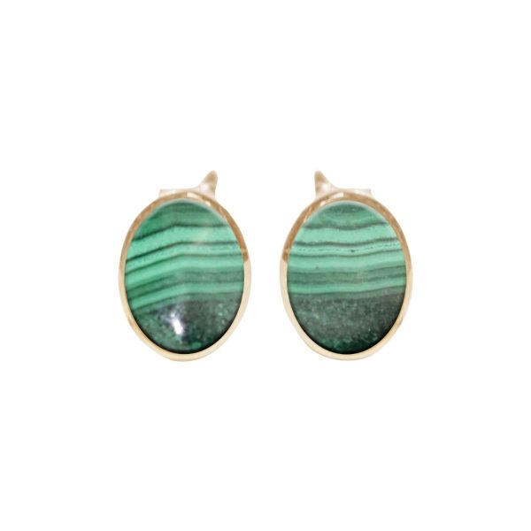 Gold Malachite Oval Studs