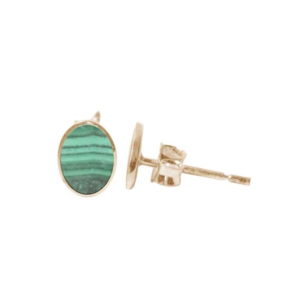 Gold Malachite Oval Studs