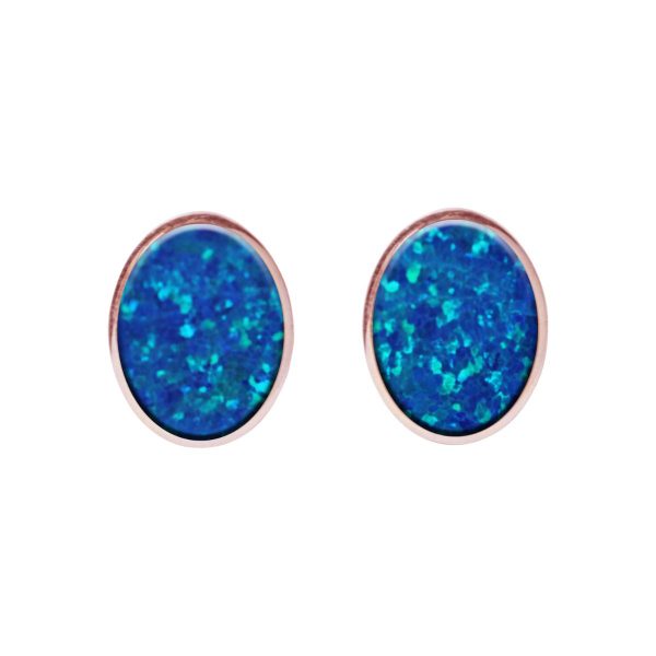 Rose Gold Opalite Cobalt Blue Oval Stud Earrings