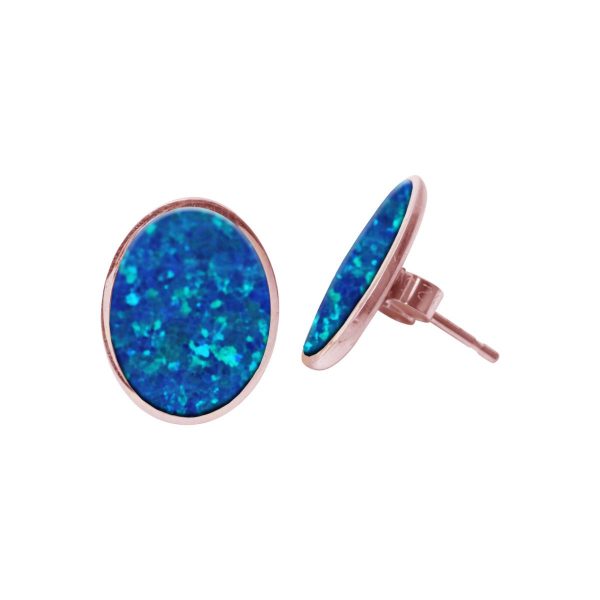 Rose Gold Opalite Cobalt Blue Oval Stud Earrings