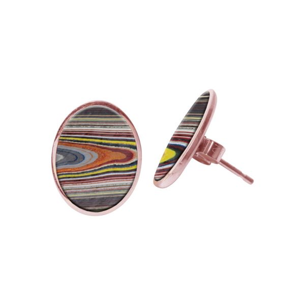 Rose Gold Fordite Oval Stud Earrings