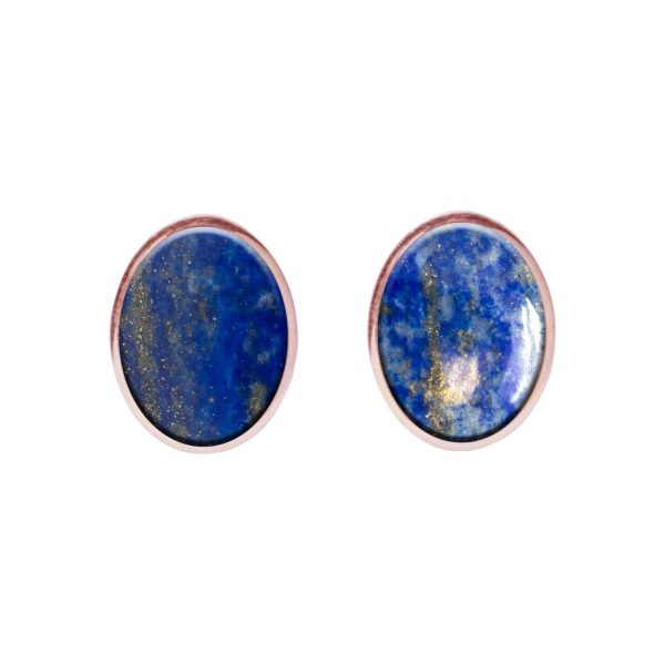 Rose Gold Lapis Oval Stud Earrings