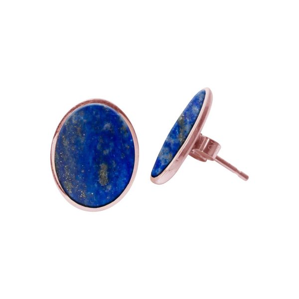 Rose Gold Lapis Oval Stud Earrings