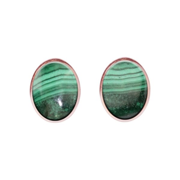 Rose Gold Malachite Oval Stud Earrings