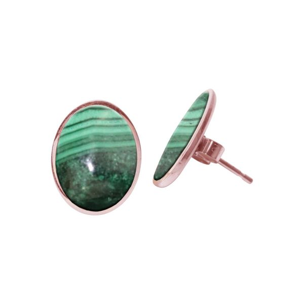 Rose Gold Malachite Oval Stud Earrings