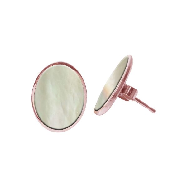 Rose Gold Mother of Pearl Oval Stud Earrings